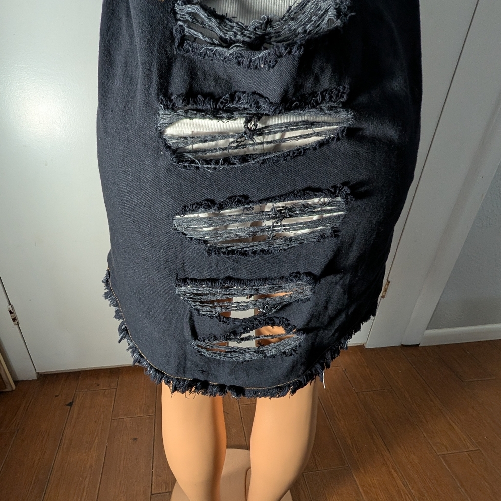 Taxi Black denim Shirt Dress patched and frayed details Size S - Picture 6 of 8